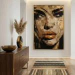 Bronze Visage Impasto face painting in bronze abstract wall art - Image 4