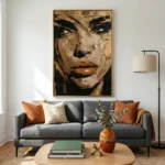 Bronze Visage Impasto face painting in bronze abstract wall art - Image 5