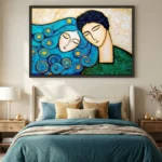 Cerulean Dream Textured blue and gold figures textured wall art - Image 3