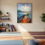 Cerulean Shore Deep blue hues impasto style color art wall decor - Image 5