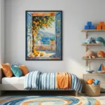 Citrus Seaside Terrace Oranges by blue coastal window Color wall art - Image 5