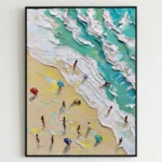 Coastal Texture Impasto waves tiny beach figures textured wall art