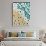 Coastal Texture Impasto waves tiny beach figures textured wall art - Image 2