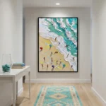 Coastal Texture Impasto waves tiny beach figures textured wall art - Image 3