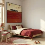 Crimson Horizon Elephants walk on red textured earth abstract art wall decor - Image 3