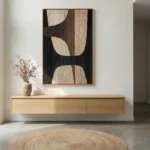 Earthen Tone Weave Dark brown and cream abstract textile Wabi Sabi wall decor - Image 4