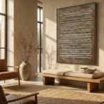 Earthy Linear Rustic brown and white lines Wabi Sabi wall art - Image 4