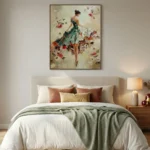 Emerald Blossom Dance Textured oil painting of woman and roses Textured art wall decor - Image 3