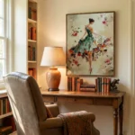 Emerald Blossom Dance Textured oil painting of woman and roses Textured art wall decor - Image 4