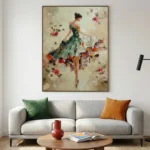 Emerald Blossom Dance Textured oil painting of woman and roses Textured art wall decor - Image 5