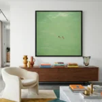Emerald Horizon Textured green painting with tiny figures Textured art wall decor - Image 5