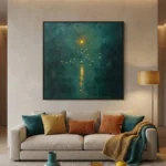 Emerald Nightscape Deep green textured oil painting Textured art wall decor - Image 2
