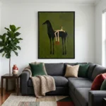 Emerald Noir Dark horse red boots textured green Textured wall art - Image 2