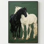 Equine Duo Veridian Two horses thick brushstrokes dark green textured wall art