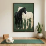 Equine Duo Veridian Two horses thick brushstrokes dark green textured wall art - Image 3