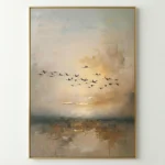 Ethereal Horizon Textured beige sky flying birds Textured art wall decor
