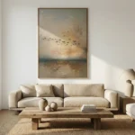 Ethereal Horizon Textured beige sky flying birds Textured art wall decor - Image 3