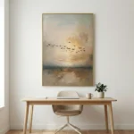 Ethereal Horizon Textured beige sky flying birds Textured art wall decor - Image 4