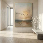 Ethereal Horizon Textured beige sky flying birds Textured art wall decor - Image 5
