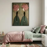 Floral Dialogue Two figures with pink floral hair Textured art wall decor - Image 3