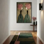 Floral Dialogue Two figures with pink floral hair Textured art wall decor - Image 4