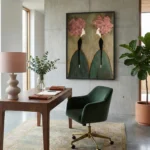 Floral Dialogue Two figures with pink floral hair Textured art wall decor - Image 5