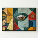 Fragmented Vision Geometric face with textured paint Abstract art wall decor