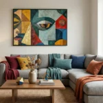 Fragmented Vision Geometric face with textured paint Abstract art wall decor - Image 4