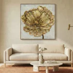 Gilded Organic Bloom Sculptural gold impasto floral textured art wall decor - Image 3