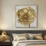 Gilded Organic Bloom Sculptural gold impasto floral textured art wall decor - Image 5