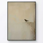 Gilded Solitude Black bird on textured wall Wabi Sabi wall art - Image 5