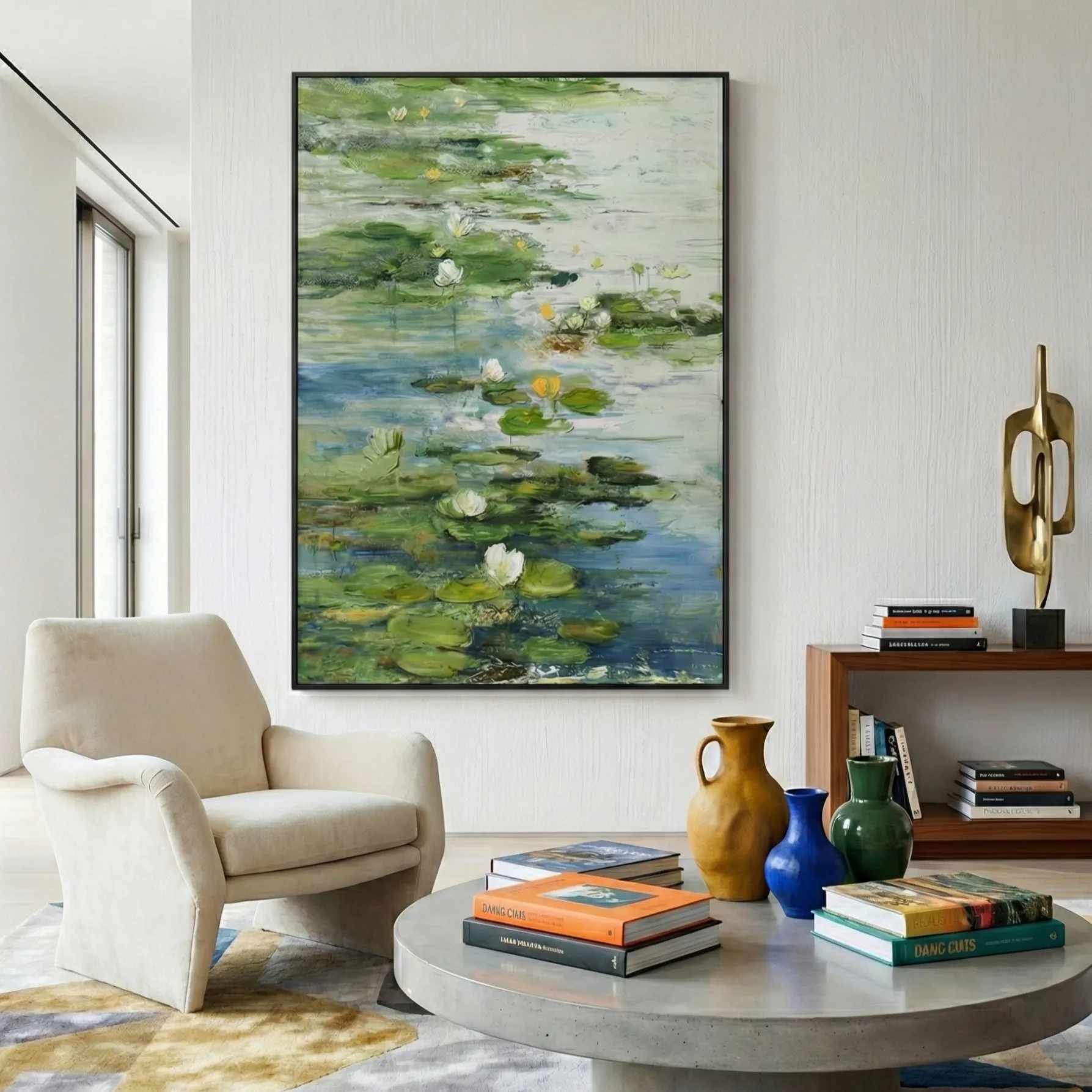 Giverny Reflections Impressionist water lily pond painting Textured art wall decor (1) Giverny Reflections Impressionist water lily pond painting Textured art wall decor - Image 1