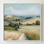 Golden Horizon Path Beige fields and blue sky color wall art