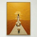 Golden Horizon Walk Thick impasto sunset scene painting Textured art wall decor