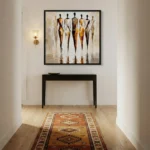 Golden Stride Seven textured walking figures Textured art wall decor