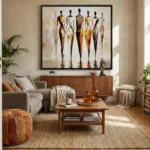Golden Stride Seven textured walking figures Textured art wall decor - Image 3