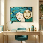 Golden Swirl Serenity Textured blue, gold spiral patterns Bohemian wall art - Image 2