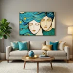 Golden Swirl Serenity Textured blue, gold spiral patterns Bohemian wall art - Image 4