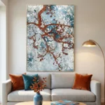Indigo Copper Roots Organic branching tree painting Textured  wall art