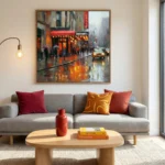 Luminous Cityscape Red awning blurred city lights Color art wall decor - Image 2