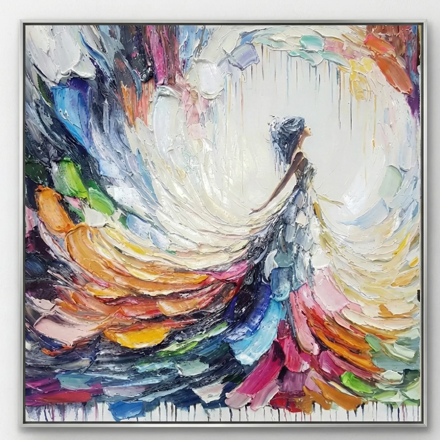 Luminous Impasto Heavy textured colorful figure painting abstract wall art (1) Luminous Impasto Heavy textured colorful figure painting abstract wall art - Image 1