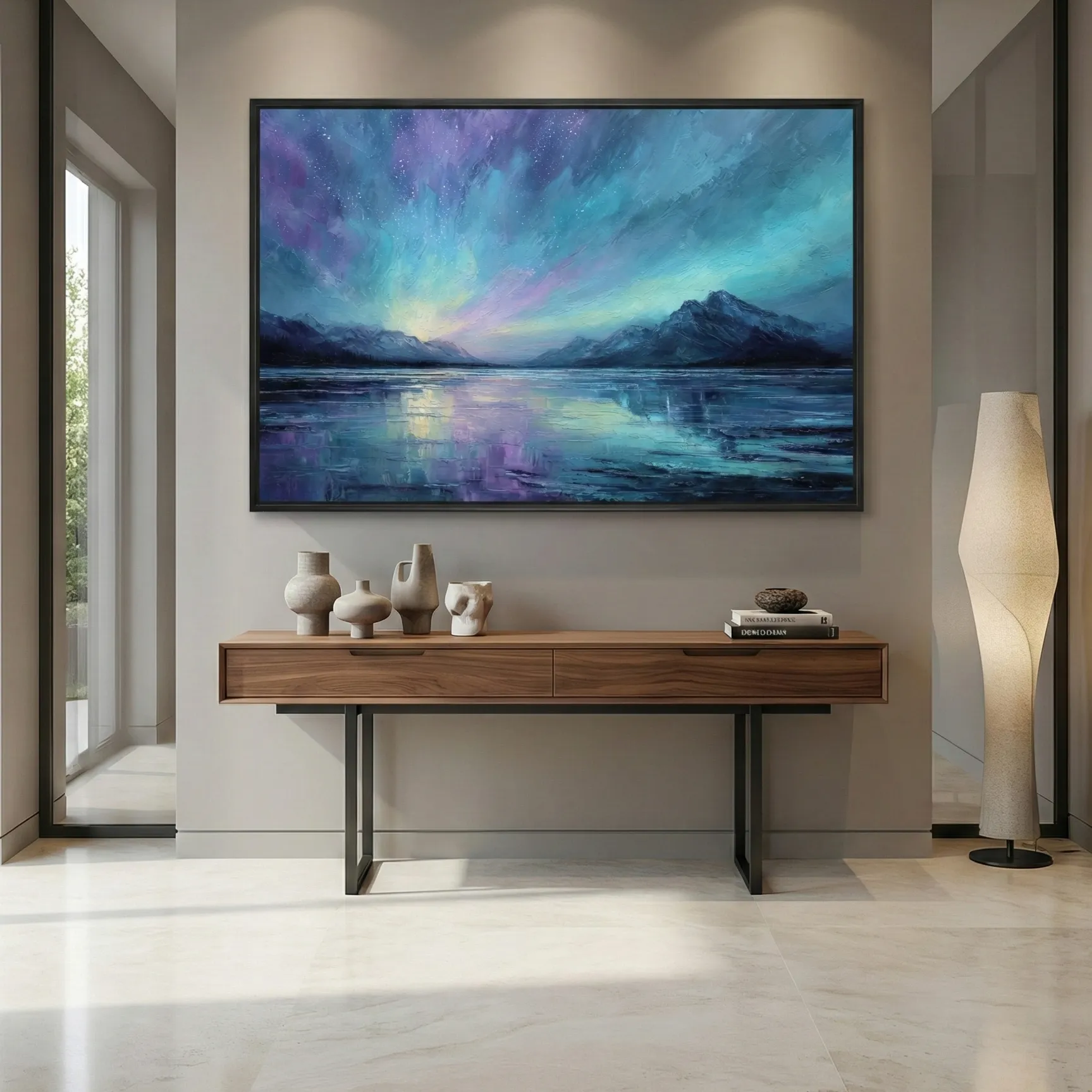 Majestic Lake Nocturne Textured brushstrokes of mountains and lake abstract art wall decor (1) Majestic Lake Nocturne Textured brushstrokes of mountains and lake abstract art wall decor - Image 1