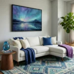 Majestic Lake Nocturne Textured brushstrokes of mountains and lake abstract art wall decor - Image 2