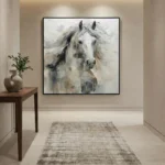 Neutral Expression Greyscale horse, flowing brushstrokes Textured wall decor