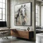 Neutral Expression Greyscale horse, flowing brushstrokes Textured wall decor - Image 3