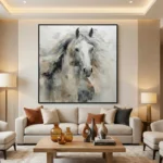 Neutral Expression Greyscale horse, flowing brushstrokes Textured wall decor - Image 4