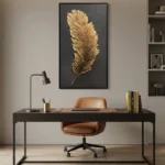 Noir Aurelia Embossed golden feather relief Abstract wall art - Image 2