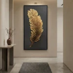 Noir Aurelia Embossed golden feather relief Abstract wall art - Image 3