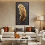 Noir Aurelia Embossed golden feather relief Abstract wall art - Image 4