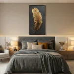 Noir Aurelia Embossed golden feather relief Abstract wall art - Image 5